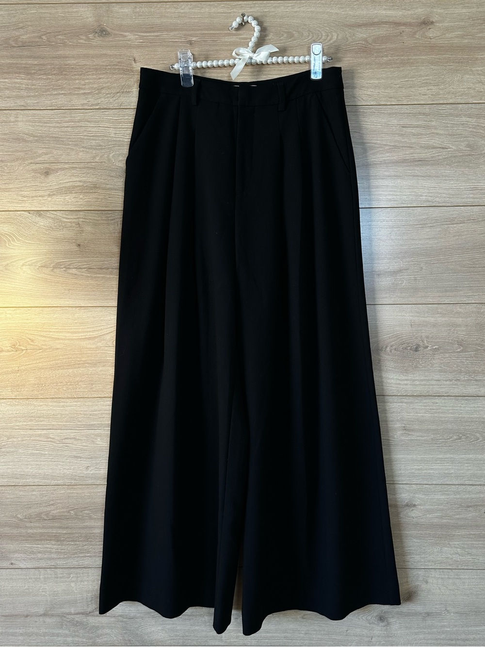 Anthropologie Maeve Pleated Trousers Black Wide-Leg High-Rise Trousers - Picture 10 of 13